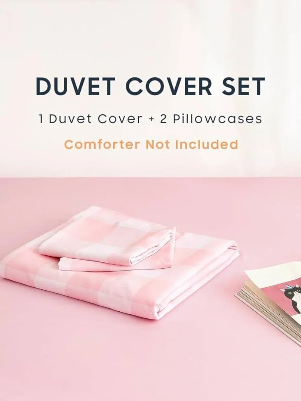 Wake In Cloud Pink White Gingham Duvet Cover Set Queen Plaid 3 Piece NIP